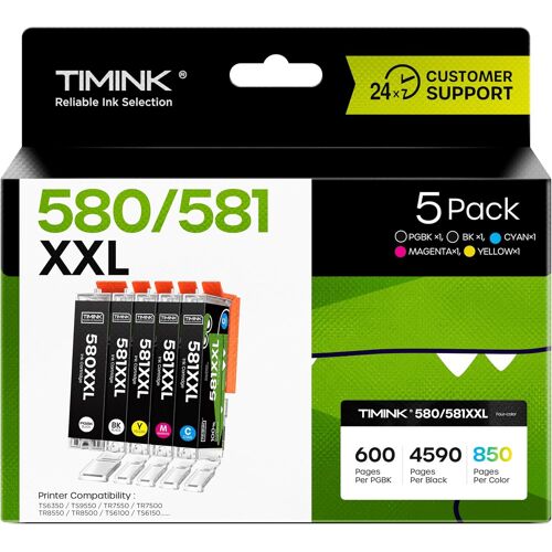 580 581 XXL Cartouche d'encre Compatible Multipack pour Canon PGI-580 CLI-581 pour PIXMA TS6150 TS6250 TS6350 TS8150 TS8250 TR8550 TR7550 TS705 (2N/1C/1M/1Y)