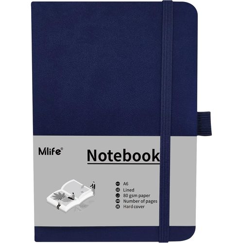 Eryi-Petit Carnet De Notes A6, 192 Pages, Format A6, Mini Couverture Rigide, Avec Bande De Fermeture Élastique Et Pochette Pliable (Bleu)