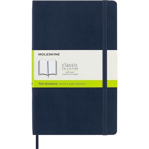 Carnet De Notes Classique Pages Blanches - Journal Couverture Souple Et Fermeture Par Elastique - Couleur Bleu Saphir - Taille Grand Format 13 X 21 Cm - 240 Pages