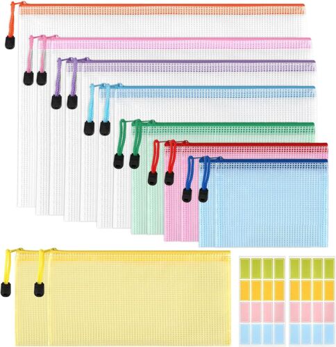 15 Pièces Sac À Documents En Pvc - Format A4/A5/A6/B4/B5/B6/B8/Factures Avec Étiquettes - Coloré Et Étanche - Pour Documents, Cosmétiques