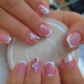 Jum-24 Pièces Ongles À Presser French Blancs,Faux Ongles Carrés Courts Avec Paillettes,Faux Ongles,Ongles À Presser,Ongles À Coller 