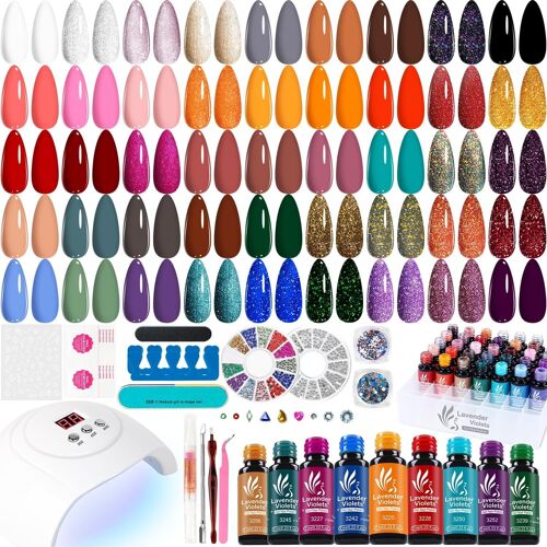 73 Pcs Vernis À Ongles Gels Semi Permanents Avec 54w Uv Led Lampe, 45 + 4 Couleurs,Nail Primer,Base Coat,Matte & No Wipe Top Coat Outils De Manucure Autocollant Décapant Vernis La06 