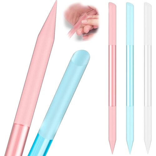 3 Pcs En Verre Cuticule Pousseur Lime À Ongles Cuticule Manucure Stick Remover Ensemble D¿Outils De Cuticule Verre Double Face Avec Bâton De Soin De Cuticule De Grit Pour (Rose, Bleu,Transparent)