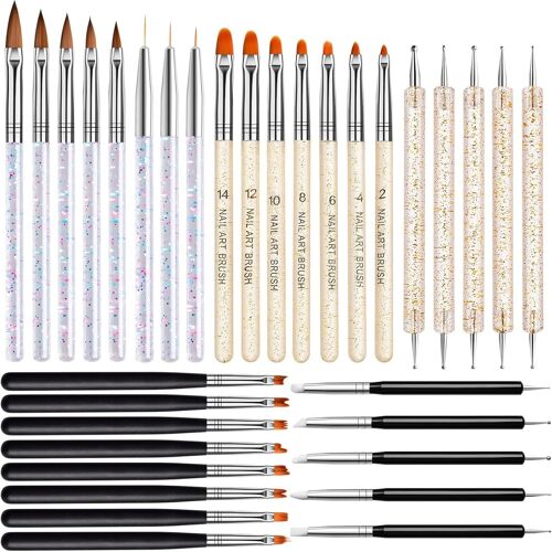 Loc-33 Pcs Acrylique Pinceaux Ongles Double Extrémité Nail Point Pen Gel Uv Vernis À Ongles Brosse Fleurs Ongles Dessin Brosses Nail Art Conseils Nail Art Brush Set Outil Pour Femmes Filles 
