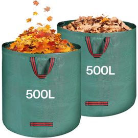 NouvelHorizonstore-Sac Jardin Dechets Verts 2x 500L - Sac Dechets Verts avec Poignées, Pliable et Réutilisable - Sacs Vegetaux Jardin pour Ramasse Feuilles Mortes