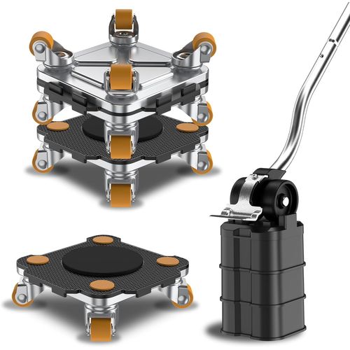 MEVRONISSHOP-Ensemble Pro de Déplace Meubles - Chariot et Lève-Meubles Améliorés avec Roues en TPE Personnalisées - Outil pour Déplace sans Effort (Noir Set: 4 Chariots + 1 Lève)