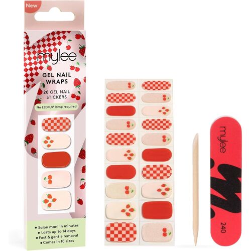 Gel Nail Wraps [Berries & Cream] ¿ 10 Autocollants En Gel Pré-Durci Pour Une Manucure Instantanée. Sans Lampe, Sans Éclats, Brillants Jusqu¿À 14 Jours, Facile À Appliquer 