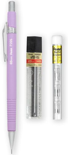 Porte-Mine Automatique - Gamme Pastel Floral - Simple + 12 Mines De Recharge Hi-Polymer Hb 0,5 Mm + Tube De 4 Recharges Pour Gomme Z2-1n (Violet Pastel)