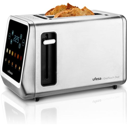 One Touch Duo - Grille-Pain Numérique 850W,2 Fentes,Écran Led,6 Niveaux,Fonctions Pain,Bagel,Muffin,Gaufre,Réchauffer,Décongeler,Mémoire,Plateau Ramasse-Miettes