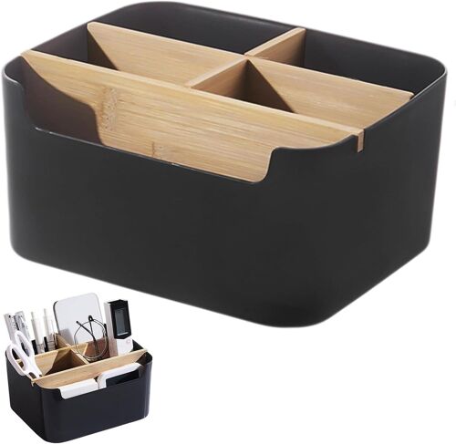 Organisateur de bureau, à 5 compartiments, amovible, en bois, pour ranger stylos, cosmétiques, articles de papeterie, notes autocollantes, fournitures de bureau