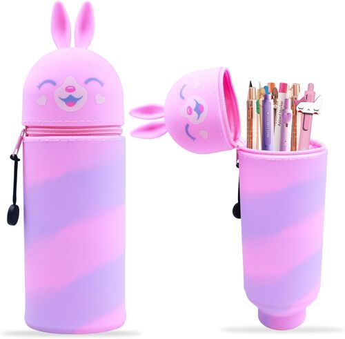 Trousse 2 En 1 En Silicone Souple, Trousse Scolaire, Trousse À Crayons Souple Rétractable, Trousse Ecole Fournitures Scolaires Kawaii Pour Garçons Filles Etudiants (Rabbit)