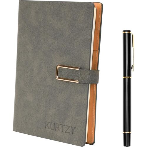 Carnet De Notes En Cuir Pu Gris Clair Avec Stylo-Conférencier A5 Rechargeable Avec Pages Épaisses-Agenda De Voyage En Papier Ligné Pour Le Travail Et L¿École