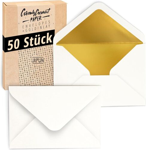 Enveloppes (50 Pièces), Enveloppe Sans Fenêtre - Din C6-162 X 114 Mm - Intérieur: Or - Couleur Du Papier: Blanc