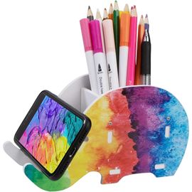 Pot A Crayon Bureau Éléphant Mignon Boite Rangement Stylo Bois Multifonctionnel Porte-Crayons Avec Support De Téléphone Portable Organisateur De Décoration De Bureau