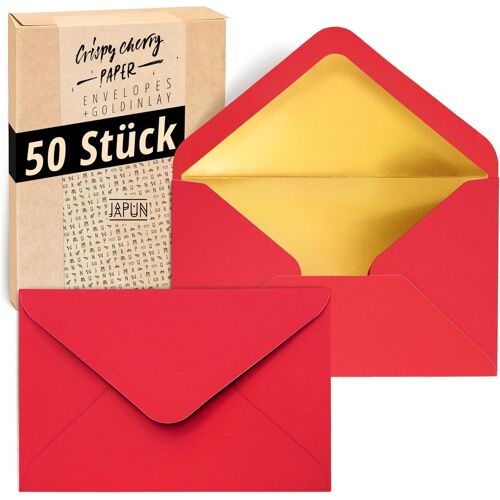 Enveloppes (50 Pièces), Enveloppe Sans Fenêtre - Din C6-162 X 114 Mm - Intérieur: Or - Couleur Du Papier: Rouge