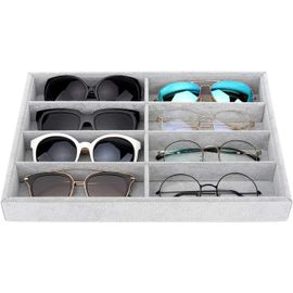 Jexnovashop-Boîte De Rangement Lunettes, Organisateur De Bijoux À 8 Fentes En Velours, Présentoir De Rangement Multifonctionnel Pour Lunettes De Soleil Boucles D'oreilles Bijoux Montre Bracelet, Gris