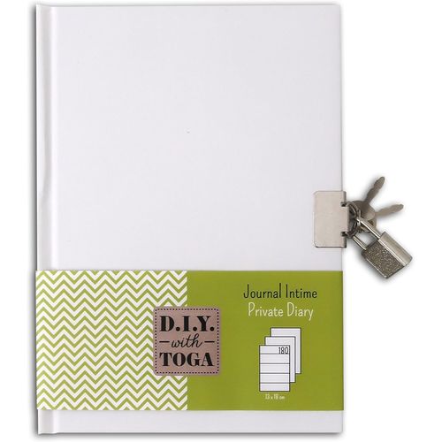 Teppc-Toga By Journal Intime Diy À Décorer - 180 Pages Lignées + Protège-Carnet + Cadenas Avec 2 Clés - Idéal Do It Yourself & Scrapbooking - Format 13x18 Cm Blanc