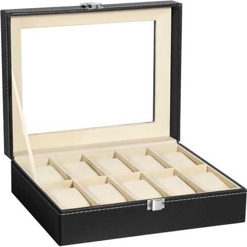 Kal-Boîte À Montres/Écrin À Montres/Coffret À Montres/Présentoir À Montres/Boîte À Bijoux, Rangement Pour Montres En Cuir Synthétique Noir