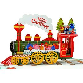 Xmas Train - Carte De Noël Pop Up, 12x18cm, Carte Noel 3d, Nouvel An, Carte De Voeux De Vacances (Train De Noël)
