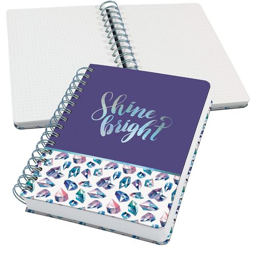 Jolie Carnet De Notes À Spirale, Fairy Gems, Pointillés (Réglure Dot), 120 G/M², 16,8 X 21,5 Cm, Couverture Rigide, 240 Pages, Rose, Violet, Bleu