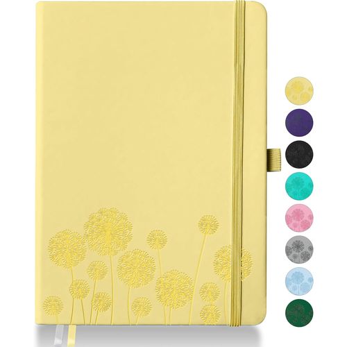 Carnet De Notes Pour Femmes, Carnet De Notes A5 En Cuir À Couverture Rigide Pour Le Travail, Journal De Voyage De 200 Pages Pour Femmes Et Hommes Avec Porte-Stylo Et Ruban, 5,78""X8,34"" (Jaune)