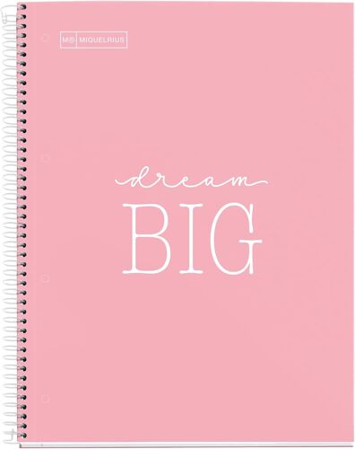 Carnet De Notes Avec 1 Bande De Couleur, A4, 80 Feuilles Quadrillées De 5 Mm, Papier 90 G, 4 Trous, Couverture En Carton Extra Dur, Couleur Rose