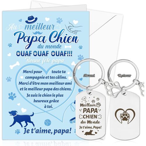 Chien Papa Cadeau Fete Des Peres, Bonne Fête Papa Carte Avec Enveloppe Chien Papa Porte-Clé Cadeau Par Un Chien Fête Des Pères Porte Cles Carte Meilleur Papa Chien Du Monde Cadeau