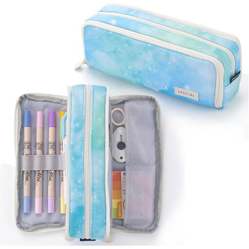 Trousse Scolaire 3 Fermetures éclair - Rose - Avec 44 Fournitures : Stylos, Feutres, Crayons, Ciseaux… - Parfaite école Primaire - 11