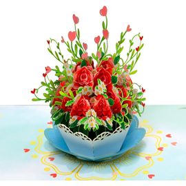 Rose Flowers With Hearts - Carte D'anniversaire Pop Up, Carte De Voeux D'anniversaire 3d (Fleurs Roses Avec C?urs) Us8-Fl139fr1515