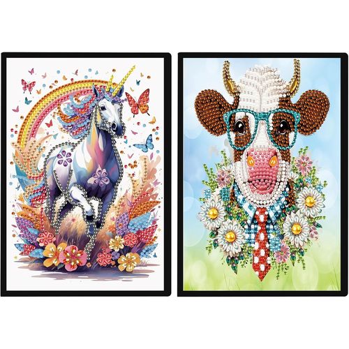 Lot De 2 Diamond Painting Carnet De Notes A5 Blanc Vache Licorne - Diamant Painting Croquis Broderie Journal Intime Fille Cahier Peinture Diamant