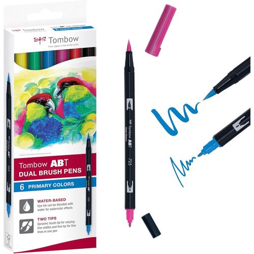 Lot De 6 Feutres Pinceau À 2 Pointes, Couleurs Primaires