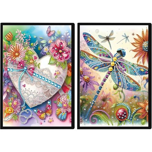 Diamant Painting Lot De 2 Carnet De Croquis A5 Blanc Amour Libellule Peinture Diamant Carnet De Notes A5 Carnet Broderie Diamant Journal Intime Fille Pour Adultes Libellule Coeur