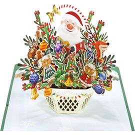 Santa Christmas Basket - Joyeux Noël Carte Pop Up, 15x15cm, Carte Noel 3d, Nouvel An, Carte De Voeux De Noël (Panier De Noël Du Père Noël)