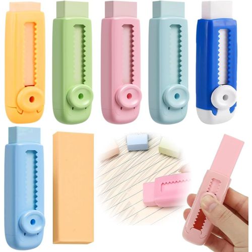 6 Pièces Gomme Rétractable Coulissante En Caoutchouc Push-Pull Et Pour Étudiants, École, Papeterie, Bureau