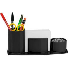 Millennium Organisateur De Bureau Porte Stylo, Porte Crayon, Porte Trombones Et Feuilles De Papier Inclus (Plastique) (Couleur Noir)