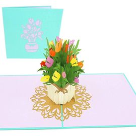 Cards Printemps Tulipe Fleur Bouquet 3d Popup Carte De Voeux Pour Toutes Les Occasions Carte De Fête Des Mères, Jardin De Printemps, Carte D'anniversaire Plis À Plat Pour L'envoi De Sympathie