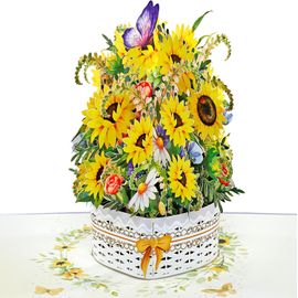 Sunflower White Vase - Carte De Fête Des Mères Pop Up, Carte De Voeux D'anniversaire 3d (Vase Blanc Tournesols) Us8-25fr1515
