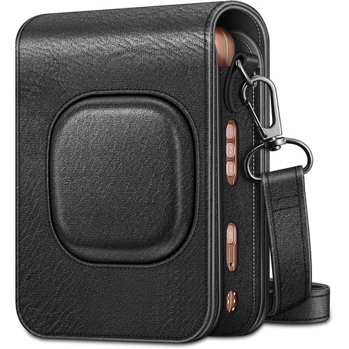 CHECARZHN--NO1-Voyage Étui Housse Compatible Avec Instax Mini Liplay Hybrid Instant Camera - Sac De Caméra En Cuir Végétalien Caméra Cover Case Sac Avec Bandoulière Amovible, Noir Vintage