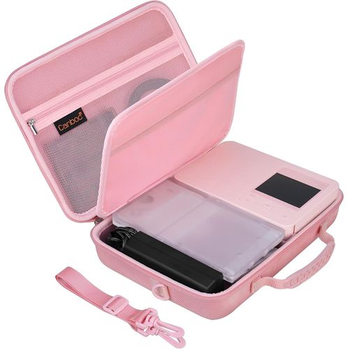 CHECARZHN--NO1-Etui De Transport Pour Imprimante Photo Compacte Canon Selphy Cp1500, Cassette D'Encre Couleur, Jeu De Papier, Chargeur Et Batterie, Sac Avec Bandoulière Amovible, Rose (Étui Seulement