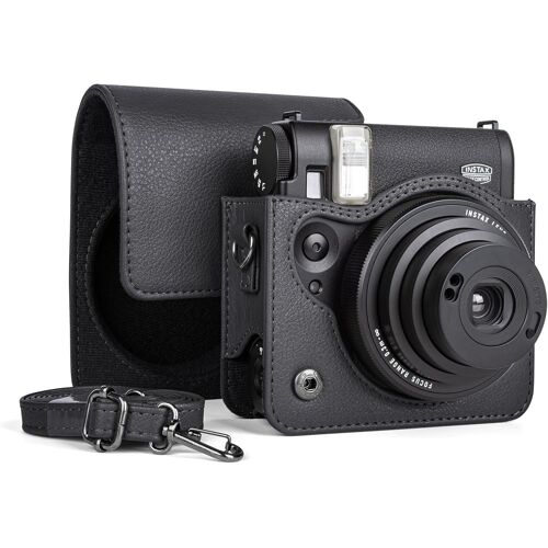 Housse Fuji Instax Mini 99,Étui de Protection en Cuir PU Compatible avec Appareil Photo Instantané Instax Mini 99 Étui de Transport Facile avec Bandoulière Ajustable-Noir