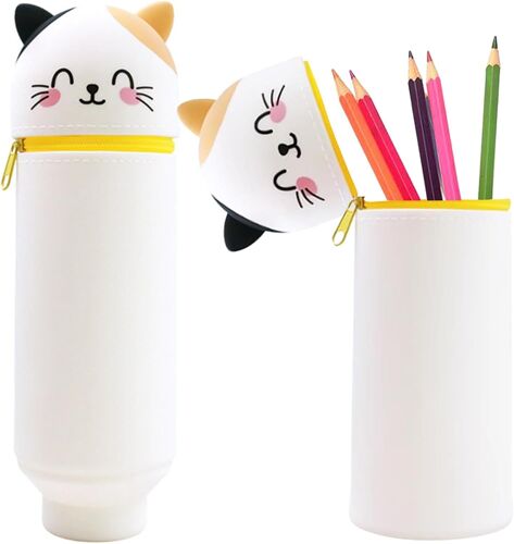 Trousse À Crayons 2 En 1, En Silicone, Motif Kawaii, En Silicone Souple, Pour Crayons, Coloration, Chat