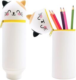 Trousse À Crayons 2 En 1, En Silicone, Motif Kawaii, En Silicone Souple, Pour Crayons, Coloration, Chat