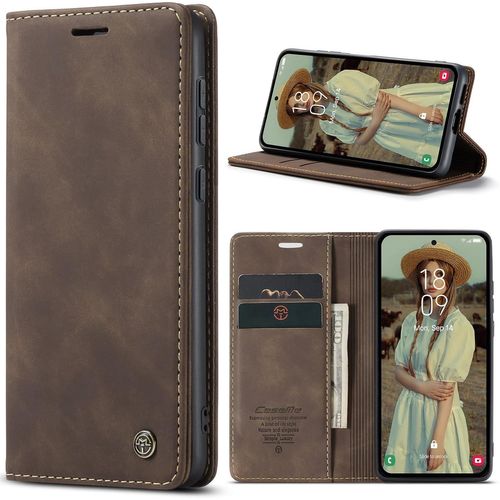 KWEX-Coque pour Samsung Galaxy A55 5G Premium Housse Cuir Protection Pochette Rabat Portefeuille Flip Case Porte Magnétique Coque Étui pour Samsung Galaxy A55, Café