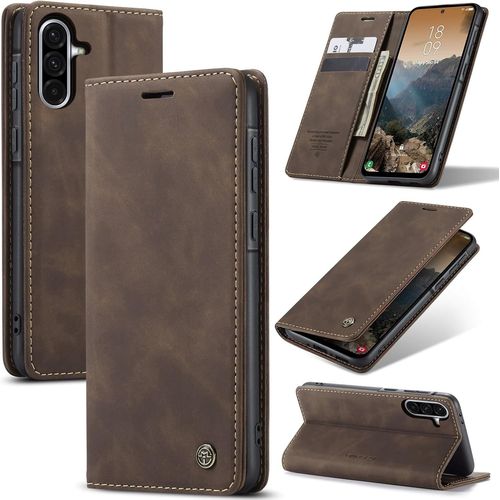 Trahoo-Coque Pour Samsung Galaxy A36 5g Premium Housse Cuir Protection Pochette Rabat Portefeuille Flip Case Porte Magnétique Coque Étui Pour Samsung Galaxy A36, Café