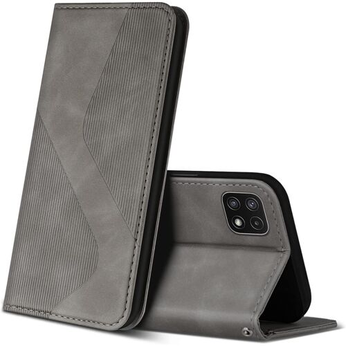 SJZG-Coque Pour Samsung Galaxy A22 5G, Premium Étui Housse En Cuir De Protection Avec [Emplacements Cartes] [Magnetique], Clapet Folio Portefeuille Pour Samsung Galaxy A22 5G (Gris)