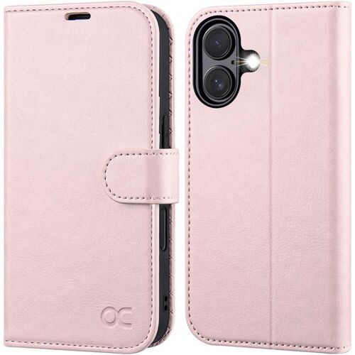 TRAHOO-Etui Coque pour iPhone 16, Antichoc TPU Housse iPhone 16 Cuir PU Portefeuille Etui, RFID Blocage, Béquille, Fentes pour Cartes, Protection Coque iPhone 16 (6,1 Pouces) - Rose