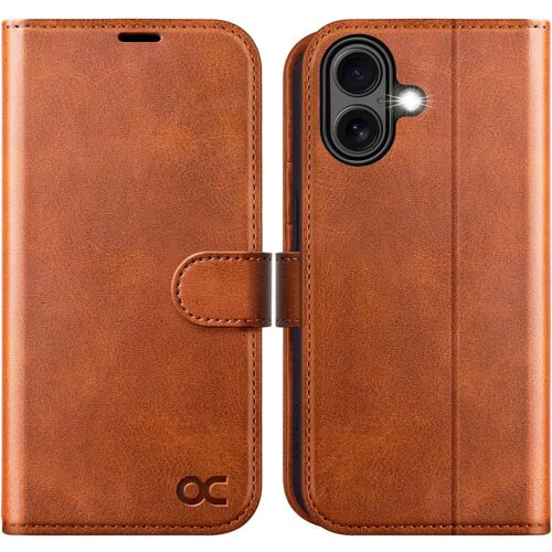 AEFJ-Etui Coque pour iPhone 16, Antichoc TPU Housse iPhone 16 Cuir PU Portefeuille Etui, RFID Blocage, Béquille, Fentes pour Cartes, Protection Coque iPhone 16 (6,1 Pouces) - Brun