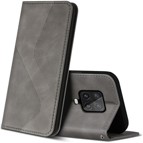Coque pour Xiaomi Redmi Note 9 Pro/Redmi Note 9S, Premium etui Housse en Cuir de Protection, Clapet Folio Portefeuille pour Xiaomi Redmi Note 9 Pro/Redmi Note 9S (Gris)