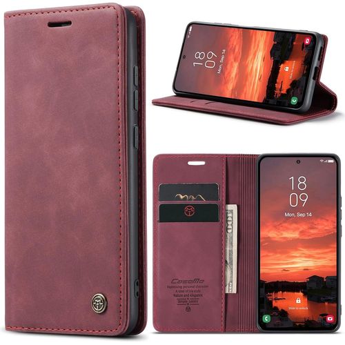 Thsds-Coque Pour Samsung Galaxy S25 5g Premium Housse Cuir Protection Pochette Rabat Portefeuille Flip Case Porte Magnétique Coque Étui Pour Samsung Galaxy S25, Vin Rouge