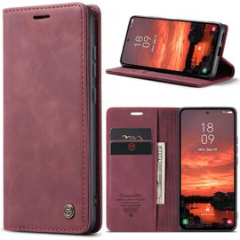 SJZG-Coque Pour Samsung Galaxy S25 Plus 5G Premium Housse Cuir Protection Pochette Rabat Portefeuille Flip Case Porte Magnétique Coque Étui Pour Samsung Galaxy S25 Plus, Vin Rouge